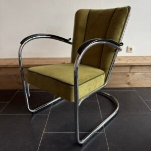 Gispen 412 fauteuil, chroom, nieuwe limoen groene ribstof