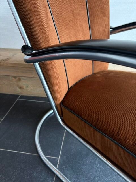 Gispen 412 fauteuil, chroom, nieuwe goudbruine ribstof - Afbeelding 5