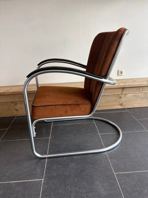 Gispen 412 fauteuil, chroom, nieuwe goudbruine ribstof - Afbeelding 3