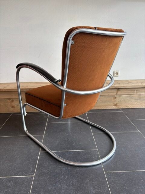 Gispen 412 fauteuil, chroom, nieuwe goudbruine ribstof - Afbeelding 4