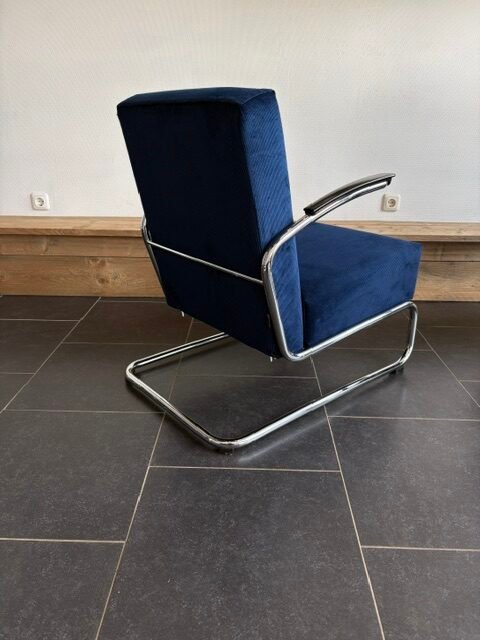Gispen 405 fauteuil, chroom, nieuwe koningsblauwe ribstof - Afbeelding 4